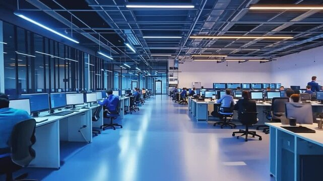 Programmers working in modern open space office