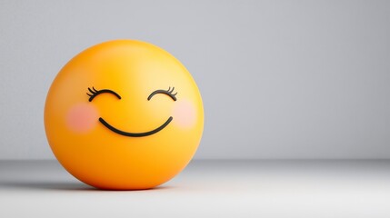 Cheerful Emoji with Blushing Cheeks and Bright Smile Expression