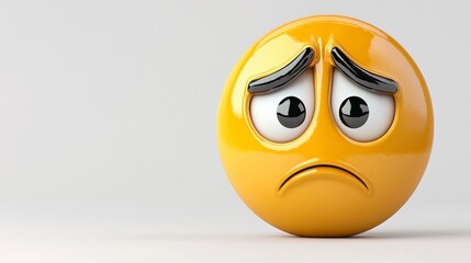 Fototapeta premium Sad Yellow Emoji with Downturned Eyes and Frowning Mouth Expression