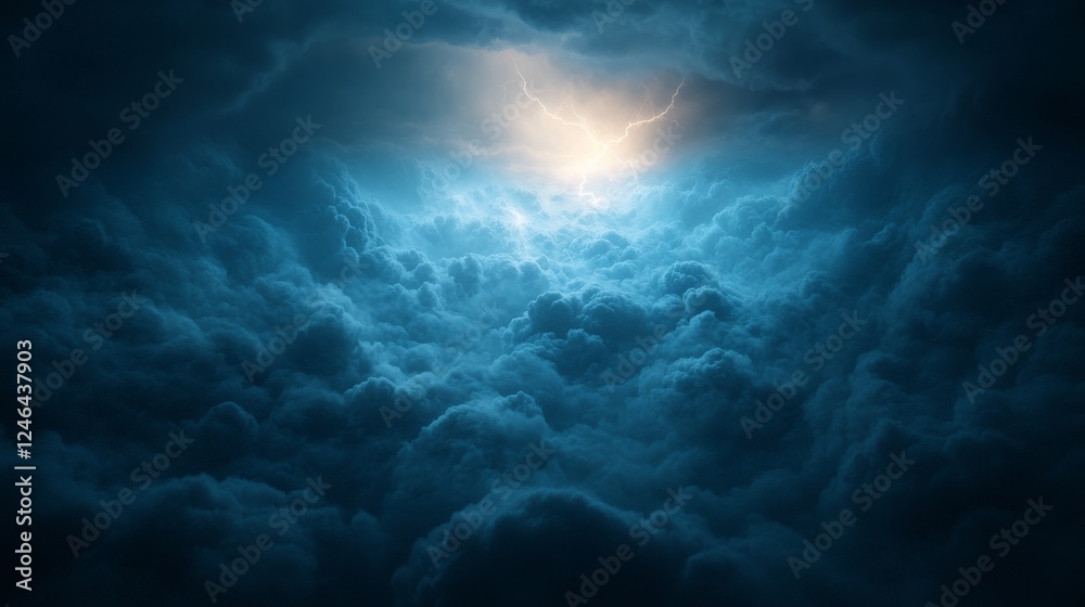 Poster A powerful thunderstorm unfolds with intense lightning illuminating dark, swirling clouds, creating an atmospheric and captivating display of nature's fury