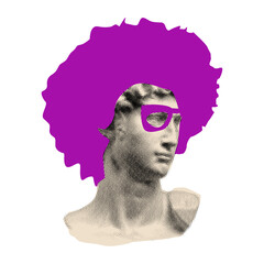 Halftone David modern statue with a long of hair,collage design element in trendy magazine style