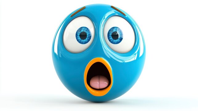 Cartoon Blue Sphere with Big Eyes and Surprised Expression