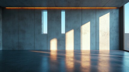 Sunlit Concrete Room, Minimalist Design, Sky View