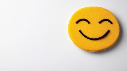 Cheerful Yellow Smiley Face on Plain White Background for Joyful Mood
