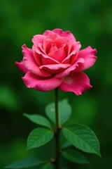 Fototapeta premium Full bloom rose against a lush green background, rose, green, full bloom