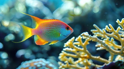 Obraz premium Vibrant tropical fish swimming gracefully among colorful coral reefs in a serene underwater scene