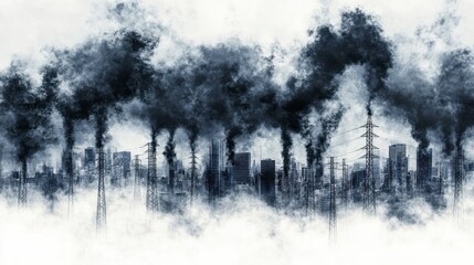 Abstract Cityscape With Industrial Smoke Pollution