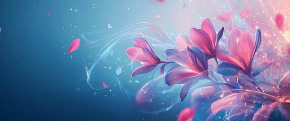 Fantasy Pink Flowers With Sparkling Light Effects