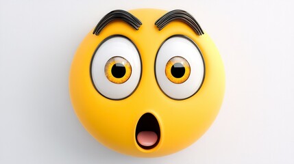 Fototapeta premium Surprised Yellow Emoji with Big Eyes and Raised Eyebrows Expression