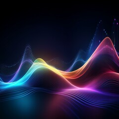 Futuristic sound wave concept design particles glowing waves background; abstract multicolored holographic vibrant wallpaper