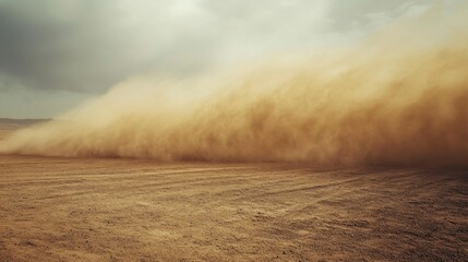 Powerful dust storm moving across open desert landscape gigapixel hq scale dramatic natural phenomenon