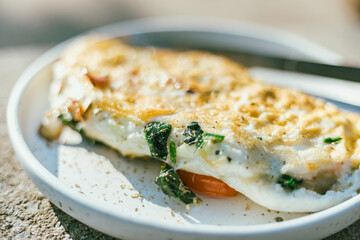 omelet with spinach and ham.