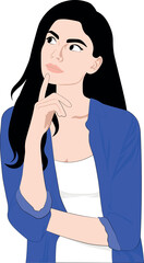 Young girl thinking. Making a decision. Solving a problem.