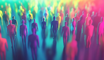 Colorful crowd walking, vibrant background, event, digital art