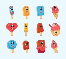 Collection of cute character ice cream. Character idea summer concept Illustration.