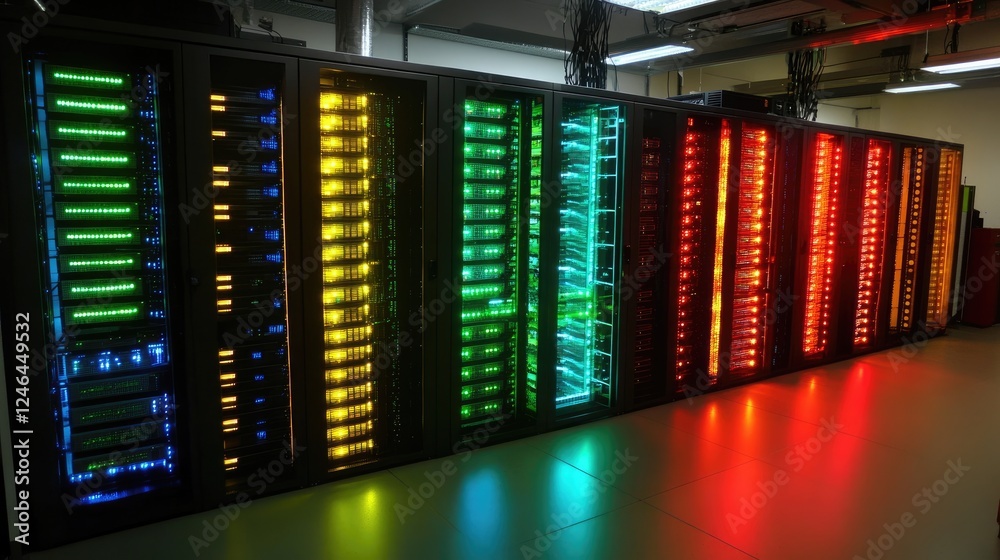 Poster server room with glowing data connections representing high-speed networking.