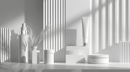 Fototapeta premium Highly Stylized Black and White Line Drawing Advertisement Emphasizing the Luxury and Sophistication of a Modern Minimalist Beauty Products Collection