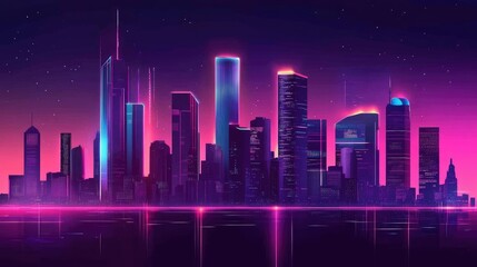 Fototapeta premium Smart city skyline with glowing data connections and futuristic UI elements.