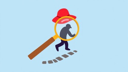 Fototapeta premium Tracking footsteps with a magnifying glass. Detective following footprint symbol. Tracing, Finding, or searching for clues. Investigation concept. Vector Flat style. Graphic design illustration.