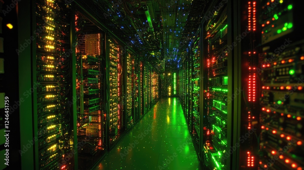 Poster Supercomputer processing massive amounts of data with glowing analytics.