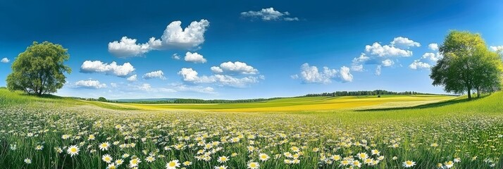 Scenic panorama of a beautiful spring day