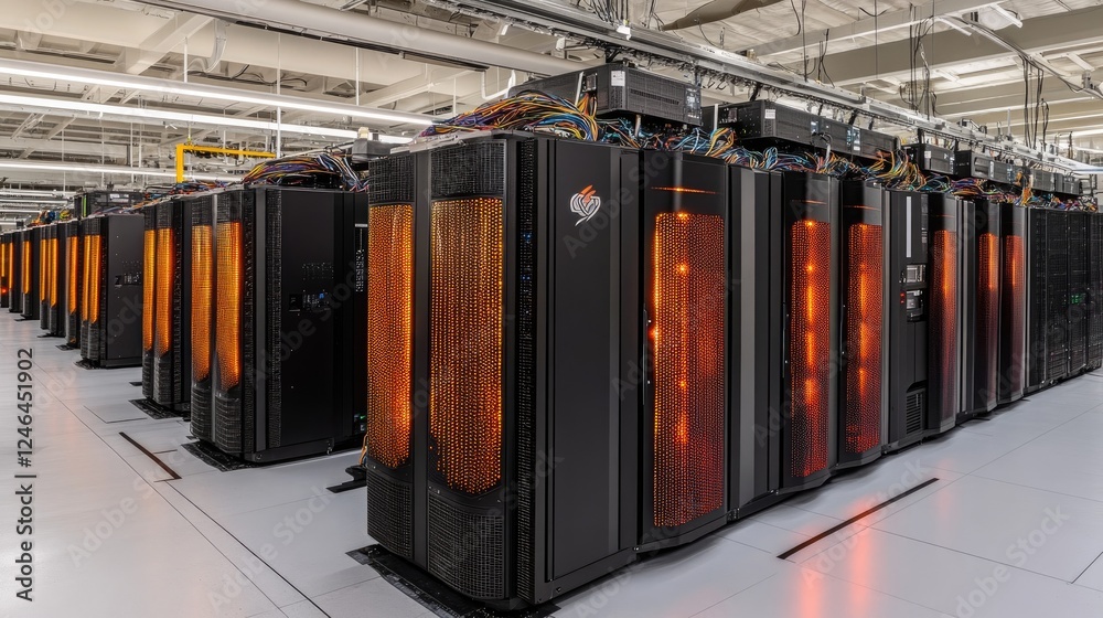 Poster Supercomputer processing massive amounts of data with glowing analytics.