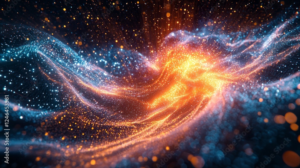 Poster a mesmerizing display of colors and glittering lights evokes a sense of movement as vibrant waves fl