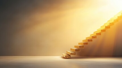 Golden Staircase with Light Rays in a Minimalist Space
