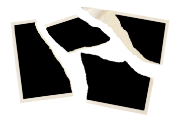 Torn old blank photograph, picture frame, divorce, contradiction concept for instance,isolated on white