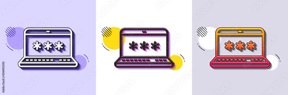 Wall mural laptop password line icon. halftone dotted pattern. gradient icon with grain shadow. cyber defence s