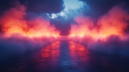 Obraz premium Surreal sunset path, cloudscape, reflection, fantasy, background