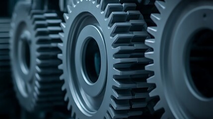 Fototapeta premium Close-up view of interlocking gears in an industrial setting showcasing precision engineering