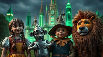 The Emerald City Sparkles in the Distance as Dorothy and Her Friends Stand Before Its Grand Gates