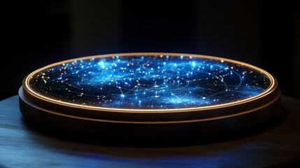 Celestial astrological chart displaying glowing constellations digital environment cosmic visualization artistic perspective