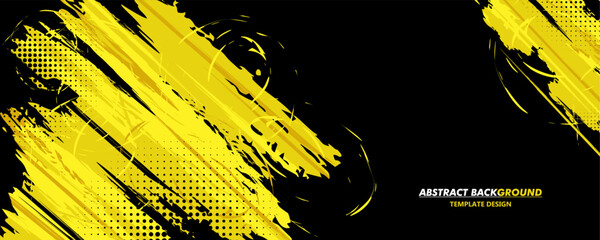 Abstract Background with Sportly Yellow Brush Style and Grunge Effect. Grunge Brushstroke Element for Poster or Banner Design. Design Template Vector Background