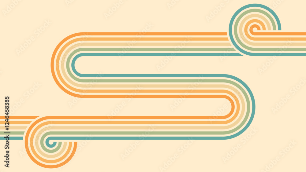 Wall mural abstract background of rainbow groovy wavy line design in 1970s hippie retro style. vector pattern r
