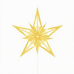 Fototapeta premium Golden glitter star tree topper, sparkling with festive shine, ideal for decorating Christmas trees and adding a touch of elegance to holiday decor. Isolated on white background.