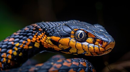 Obraz premium Close-up of a vibrant snake showcasing intricate scales and vivid colors in a natural setting