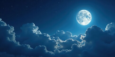 Fototapeta premium Low-hanging clouds and full moon in the night sky, realistic, photograph, cloud formations