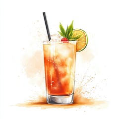 Mai Tai Cocktail Clipart, vibrant tiki drink illustration, retro design, tropical theme, ideal for summer party invitations or themed events