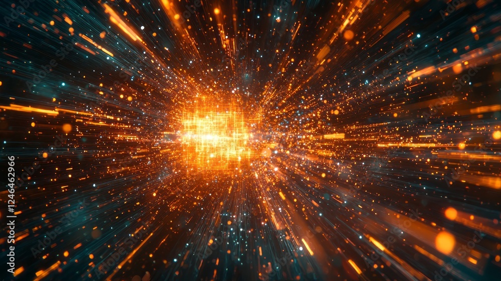 Aufkleber amidst a dark cosmic backdrop, radiant sparks burst forth, creating an enchanting display of glowing