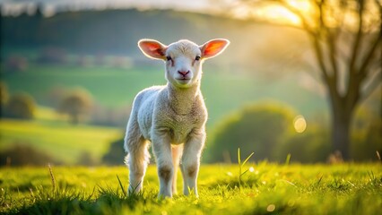 Fototapeta premium Sunny field, Shropshire lamb, spring's embrace.