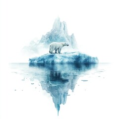 Polar Bear Serenity, a solitary polar bear on an iceberg, glacial landscape, conveying tranquility and cold isolation, digital art on white