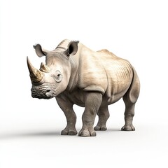 Obraz premium Endangered Rhinoceros Display, showcasing strength and resilience, detailed rugged textures, isolated against a clean white backdrop