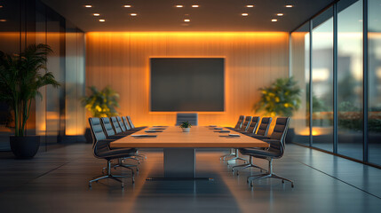 Fototapeta premium Modern Conference Room with Large Table, Office Chairs