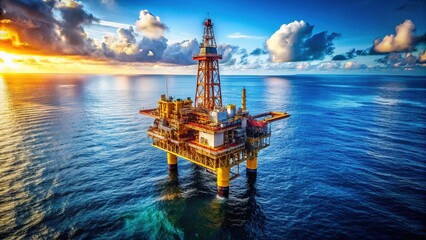 Obraz premium Radial point of interest, oil rig panorama, ample room.