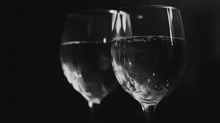 A black and white photograph of two wine glasses
