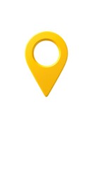 3D yellow location pin icon with a hollow center, representing navigation, direction, and maps in a sleek, modern design. Isolated on white background.