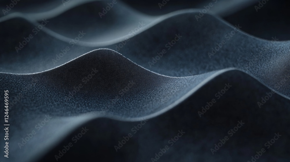 Poster Close-up view of soft undulating waves showcasing a calming gradient of blue and silver tones, perfect for projects requiring serene background visuals