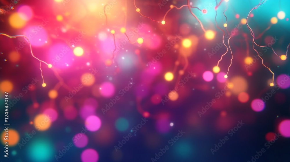 Poster Bright neuron cells intertwine with glowing synapses, revealing the stunning complexity of neural connections against a dark gradient backdrop, perfect for creativity